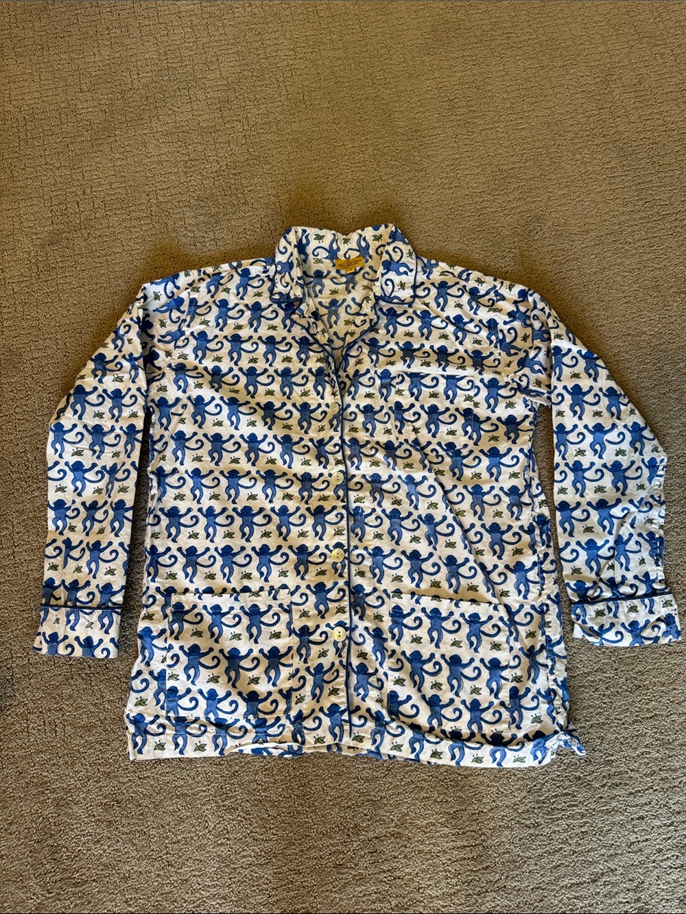 Roller Rabbit Pajama Top Blue Monkeys button down Small